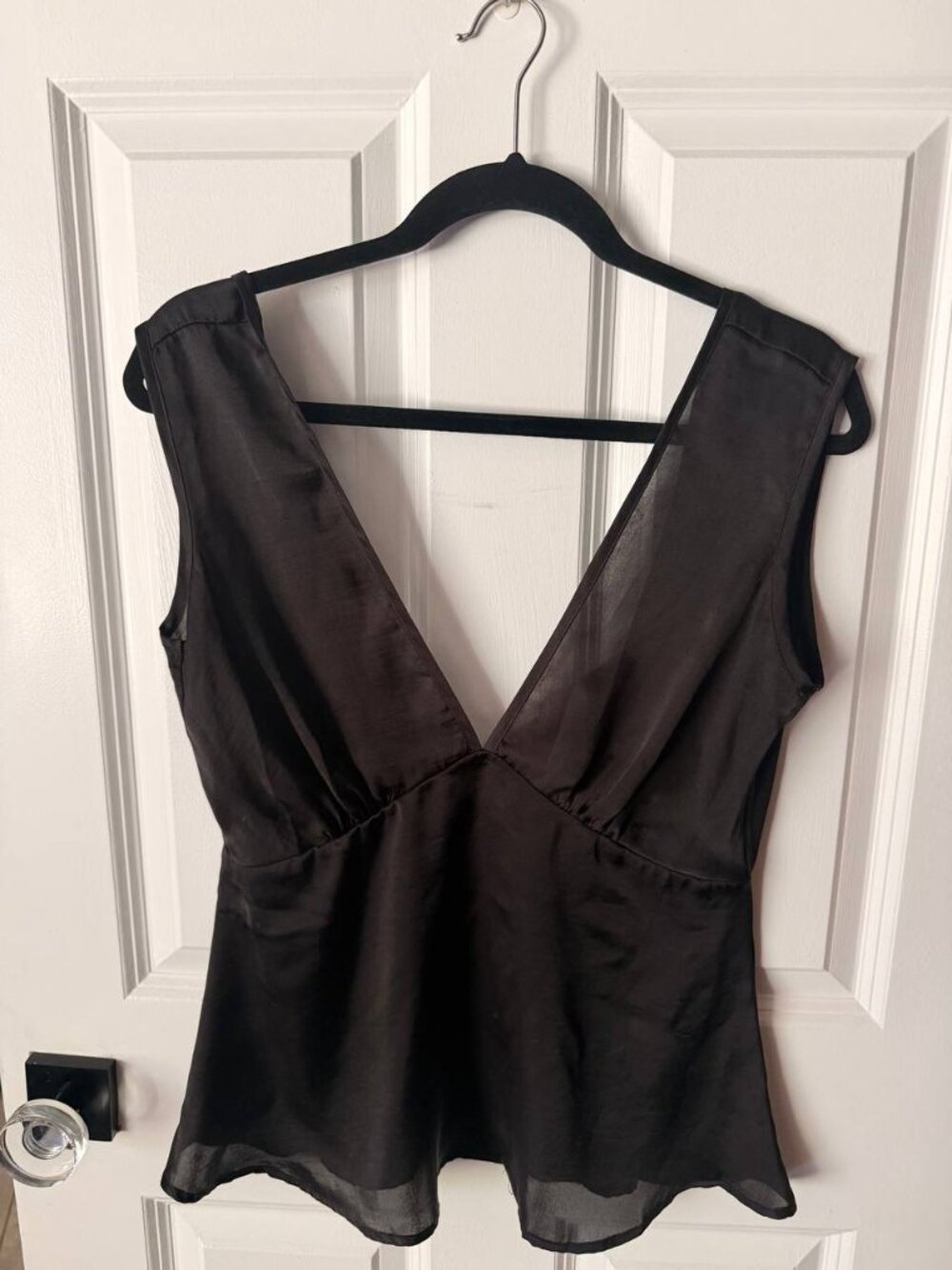 Everyday Ritual Black Satin Deep V-Neck Cami Pajama Top